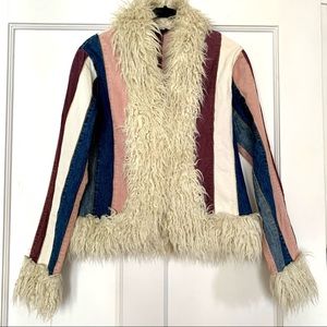 Y2K Penny Lane Denim Corduroy Fur Trim Afghan